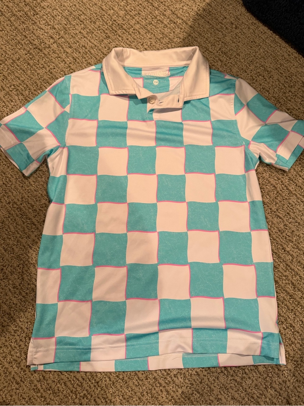 chubbies Kids Checkerboard Polo - Turquoise, White & Pink